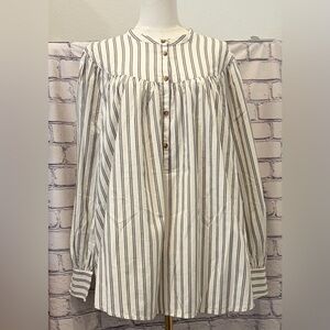 Striped Button-Front Peasant Blouse Multi Color